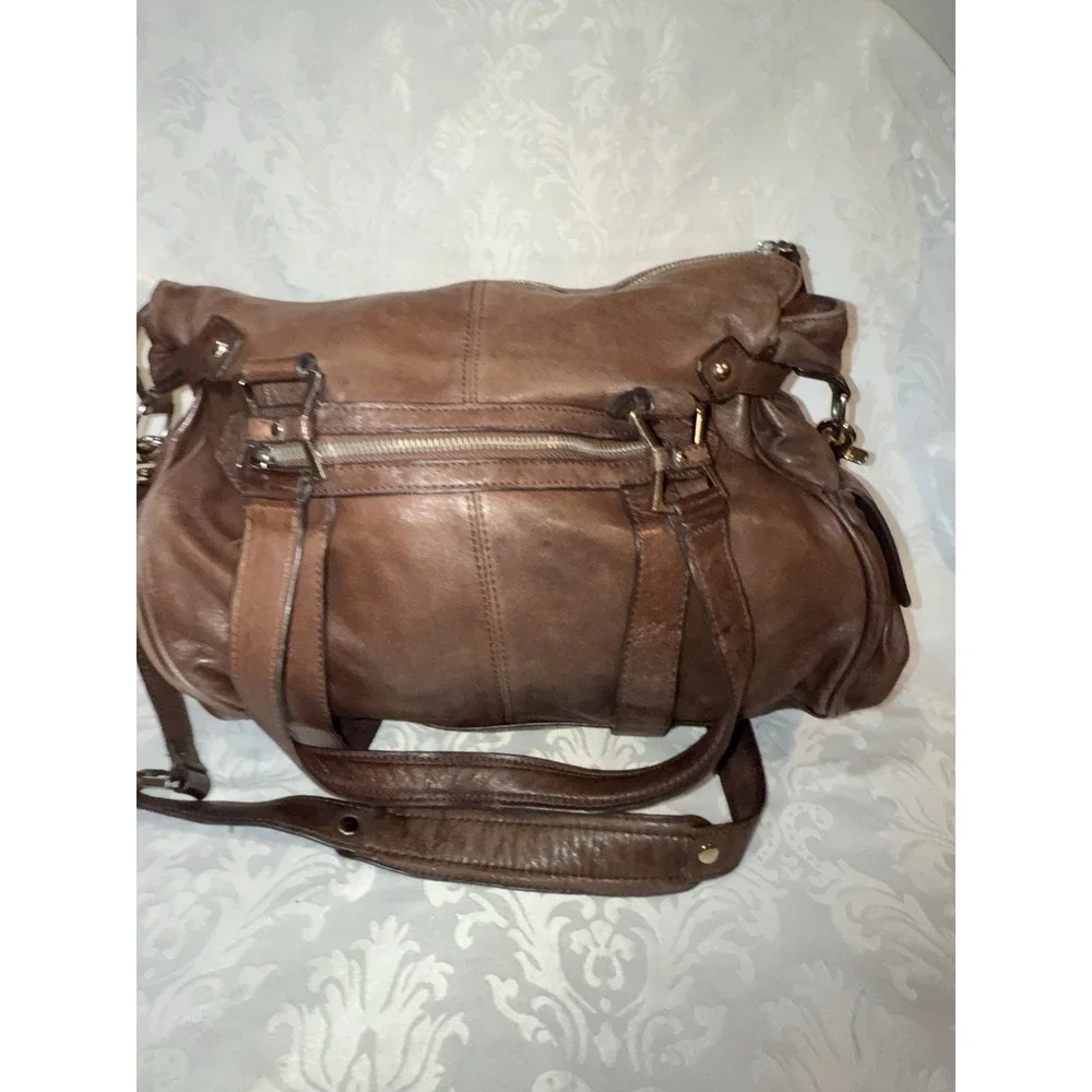 Junior Drake Megan large satchel Purse Bag Brown Leather front utility pockets
